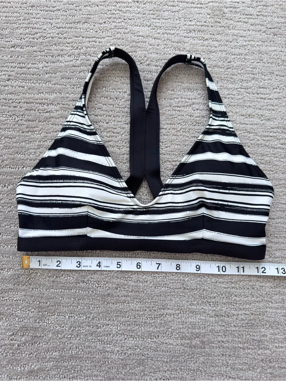 Patagonia Bottom Turn Racerback Bikini Top Black & White Stripe S Beach Coastal